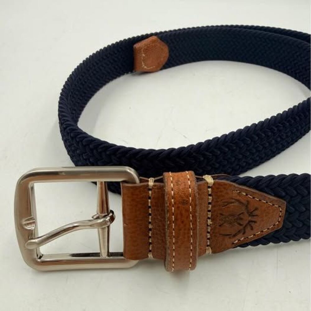 Martin Dingman Navy Braided Belt with Leather Trim Size 40